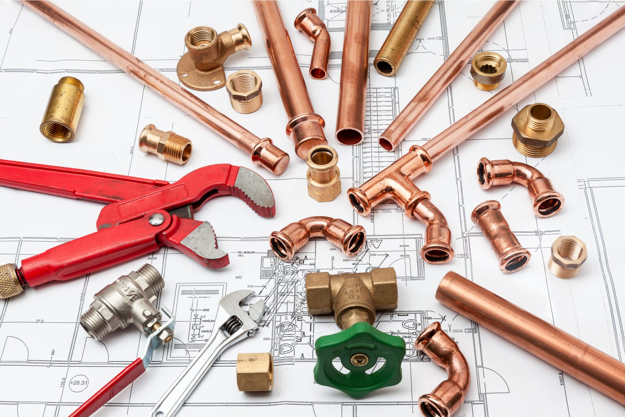 Copper pipe fittings and plumbing parts for Brandon, Florida repairs