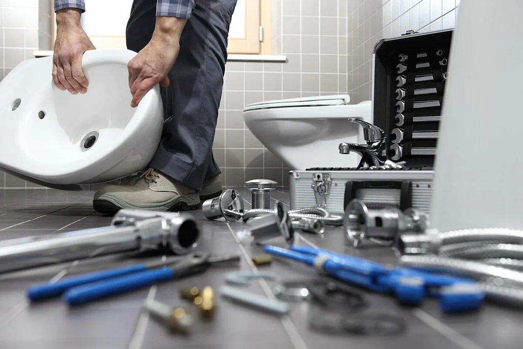 Plumbing tools prepared for a bathroom repair in Brandon